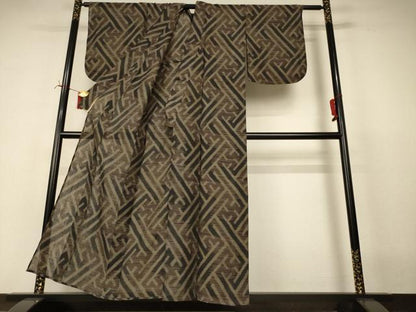 平和屋着物＊夏物　小千谷ちぢみ　紗綾形文　銀通し地　麻　逸品　AABI6700jd