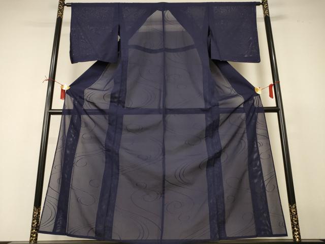 平和屋着物＊夏物　色無地　絽　流水紋紗　紫黒色　正絹　逸品　AABI6702jd