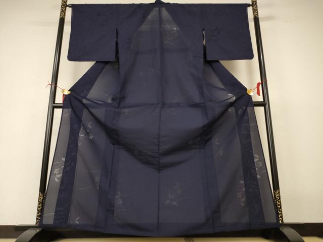 平和屋着物＊夏物　色無地　縦絽　紫黒色　正絹　逸品　AABI6704jd