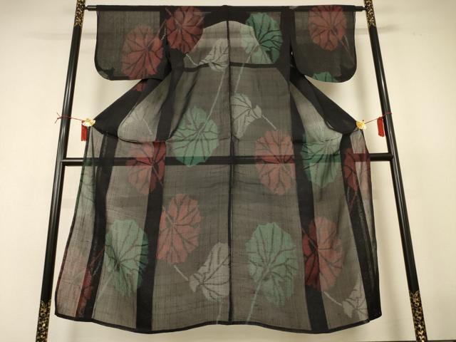 平和屋着物＊夏物　小紋　紗紬　舞葉文　正絹　逸品　AABI6706jd