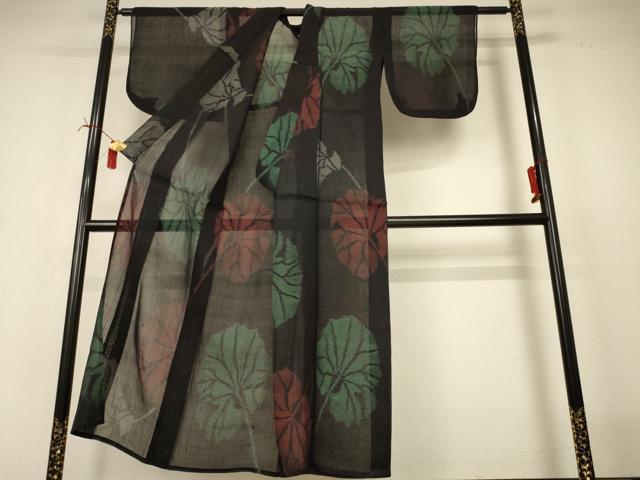 平和屋着物＊夏物　小紋　紗紬　舞葉文　正絹　逸品　AABI6706jd