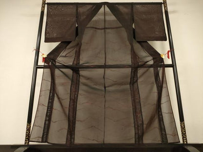 平和屋着物＊夏物　小紋　紗　幾何学文様　正絹　逸品　AABI6708jd