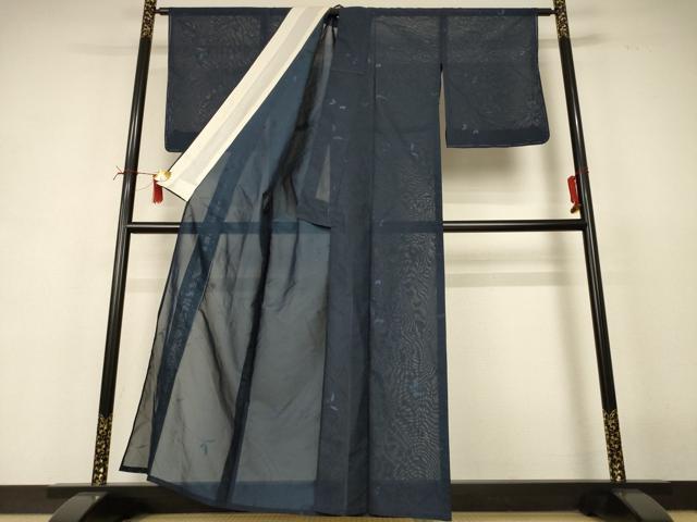 平和屋着物＊夏物　小紋　紗　枝葉文　正絹　逸品　AABI6709jd