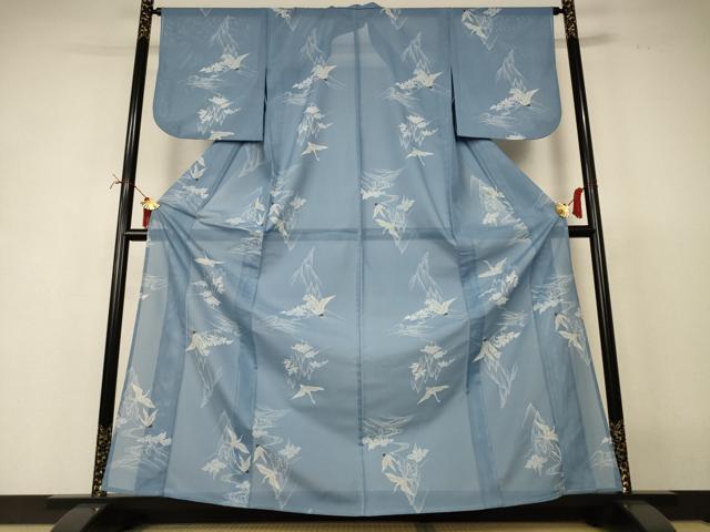 平和屋着物＊夏物　小紋　絽　飛鶴文　洗える着物　AABI6711jd