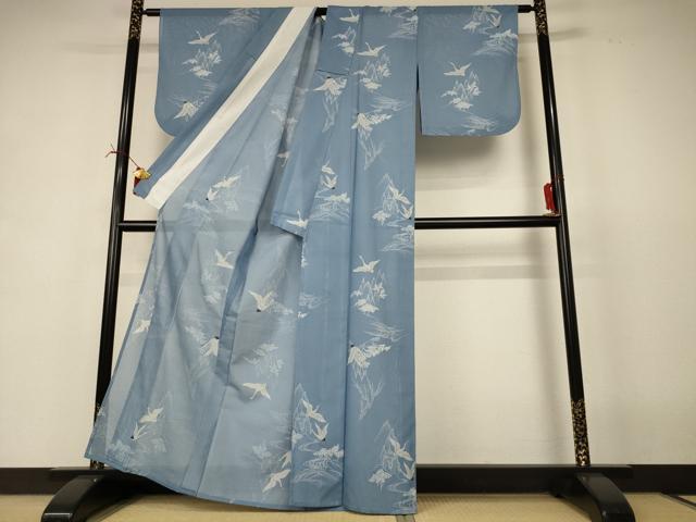 平和屋着物＊夏物　小紋　絽　飛鶴文　洗える着物　AABI6711jd