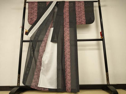 平和屋着物＊夏物　小紋　絽　草花間道　洗える着物　AABI6713jd