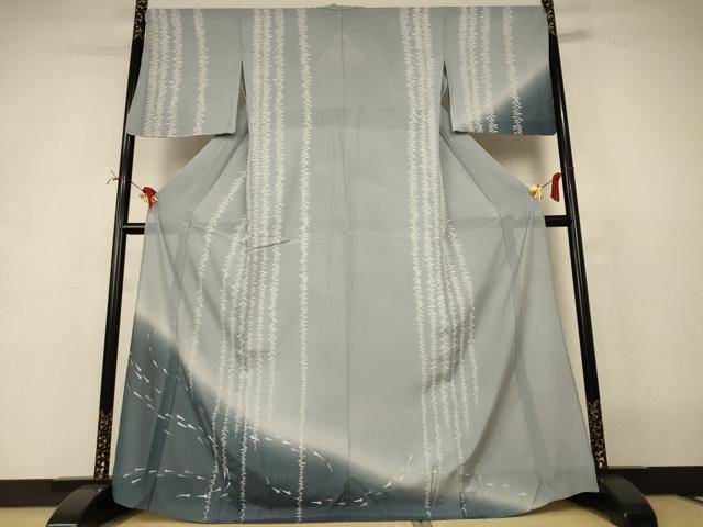 平和屋着物＊夏物　訪問着　絽　メダカ　柳　暈し染め　銀彩　正絹　逸品　AABI6714jd