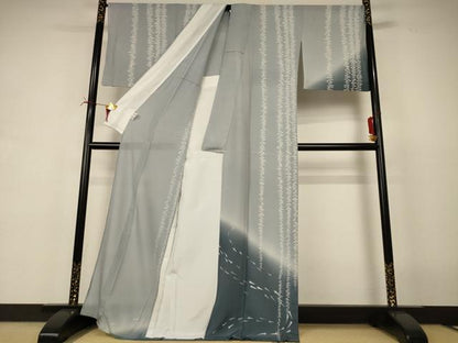 平和屋着物＊夏物　訪問着　絽　メダカ　柳　暈し染め　銀彩　正絹　逸品　AABI6714jd