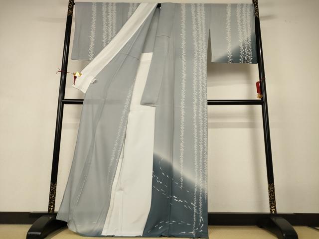 平和屋着物＊夏物　訪問着　絽　メダカ　柳　暈し染め　銀彩　正絹　逸品　AABI6714jd