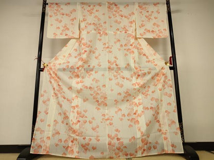 平和屋着物＊夏物　小紋　絽　蔦の葉文　ロング丈　正絹　逸品　AABI6715jd