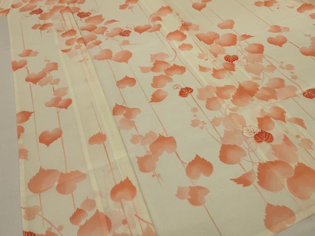平和屋着物＊夏物　小紋　絽　蔦の葉文　ロング丈　正絹　逸品　AABI6715jd