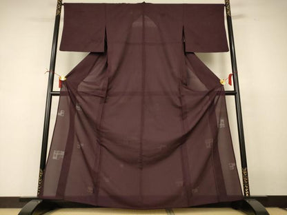 平和屋着物＊夏物　色無地　絽　幾何学花紋紗　黒鳶色　正絹　逸品　AABI6720jd