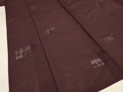 平和屋着物＊夏物　色無地　絽　幾何学花紋紗　黒鳶色　正絹　逸品　AABI6720jd