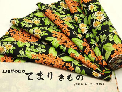 平和屋着物▼小紋　反物　着尺　草花文　黒地　未使用　AABI6731ay