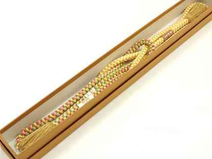 平和屋着物▼和装小物　上質な帯締め　丸組　三分金糸　撚り房　正絹　逸品　未使用　AABI6744ay