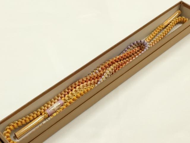 平和屋着物▼和装小物　上質な帯締め　丸組　伊賀組紐　金糸　暈し　正絹　逸品　未使用　AABI6749ay
