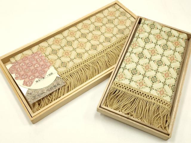 平和屋着物▼西陣 川島織物謹製 和装小物 卓布2点 テーブルセンター 花格子 金糸 共箱付き 逸品 AABI6778ay
