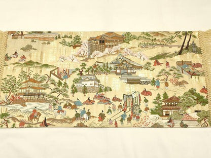 平和屋着物▼和装小物 卓布・風呂敷など3点 円紋白虎朱雀錦 縫取風呂敷 寿光織 金糸 逸品 AABI6782ay