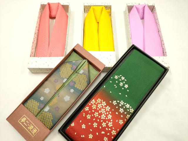 平和屋着物▼和装小物　重ね衿まとめて5点　夢二・浪漫　舞花文　金彩　暈し染め　逸品　未使用品あり　AABI6784ay