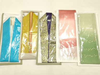 平和屋着物▼和装小物 重ね衿まとめて5点 花やわらぎ 金糸 金銀彩 暈し染め 逸品 未使用品あり AABI6786ay