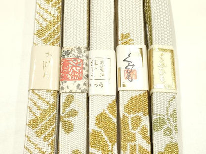 平和屋着物●和装小物　上質な帯締め5本セット　礼装用　高麗組 綾出し　金糸　亀房付き　証紙付き　逸品　未使用　AABI6792ay