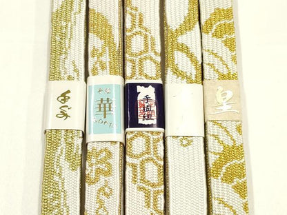 平和屋着物●和装小物　上質な帯締め5本セット　礼装用　高麗組 綾出し　金糸　亀房付き　証紙付き　逸品　未使用　AABI6795ay