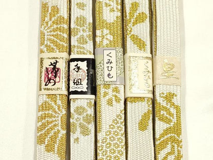 平和屋着物●和装小物　上質な帯締め5本セット　礼装用　高麗組 綾出し　金糸　亀房付き　証紙付き　逸品　未使用　AABI6798ay
