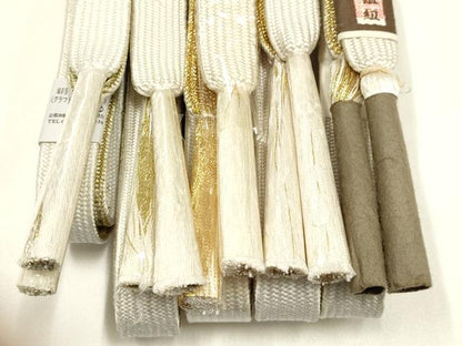 平和屋着物●和装小物　上質な帯締め5本セット　礼装用　高麗組 綾出し　金糸　亀房付き　証紙付き　逸品　未使用　AABI6799ay