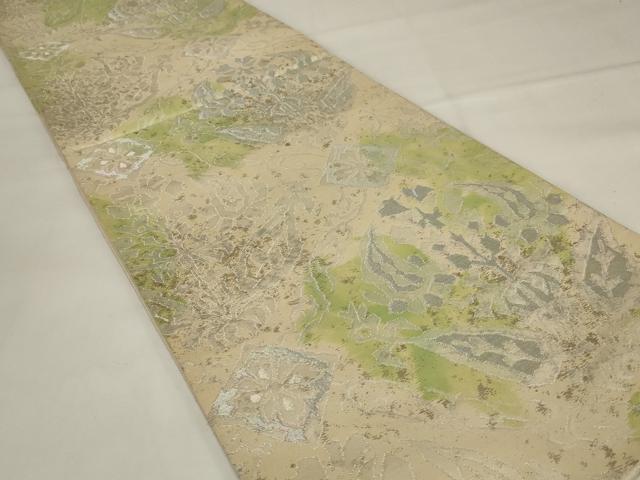 平和屋着物◎六通柄袋帯　幾何学花文　銀糸　正絹　逸品　AABI6819ou