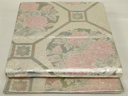 平和屋着物◎佐賀錦　六通柄袋帯　蜀江草花文　銀糸　正絹　逸品　AABI6820ou