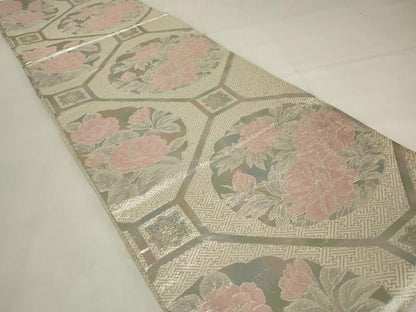 平和屋着物◎佐賀錦　六通柄袋帯　蜀江草花文　銀糸　正絹　逸品　AABI6820ou