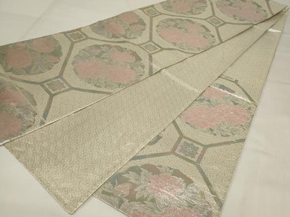 平和屋着物◎佐賀錦　六通柄袋帯　蜀江草花文　銀糸　正絹　逸品　AABI6820ou