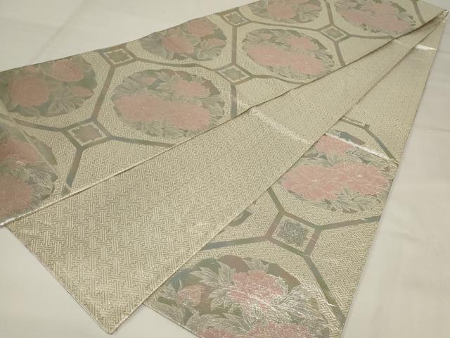 平和屋着物◎佐賀錦　六通柄袋帯　蜀江草花文　銀糸　正絹　逸品　AABI6820ou