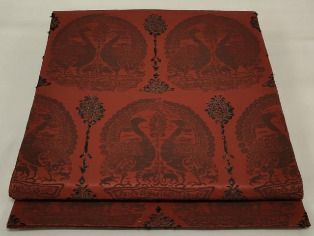 平和屋着物◎六通柄袋帯 向かい鳥鳳凰文 正絹 逸品 AABI6821ou