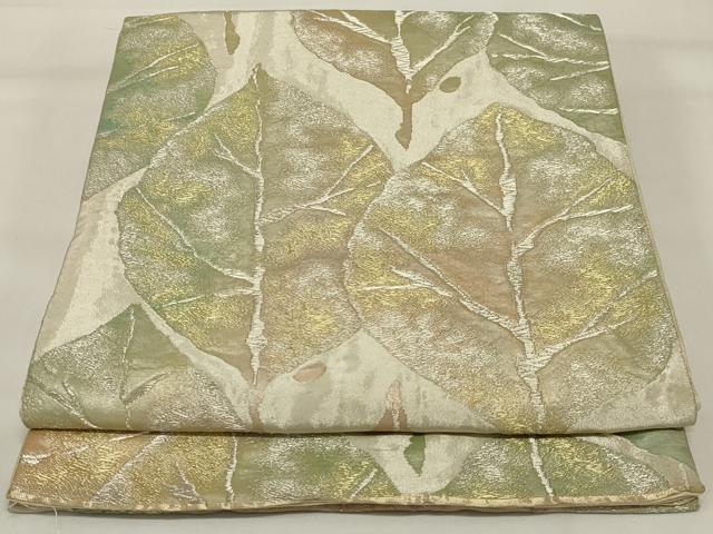 平和屋着物◎六通柄袋帯 葉尽くし 金銀糸 正絹 逸品 AABI6823ou