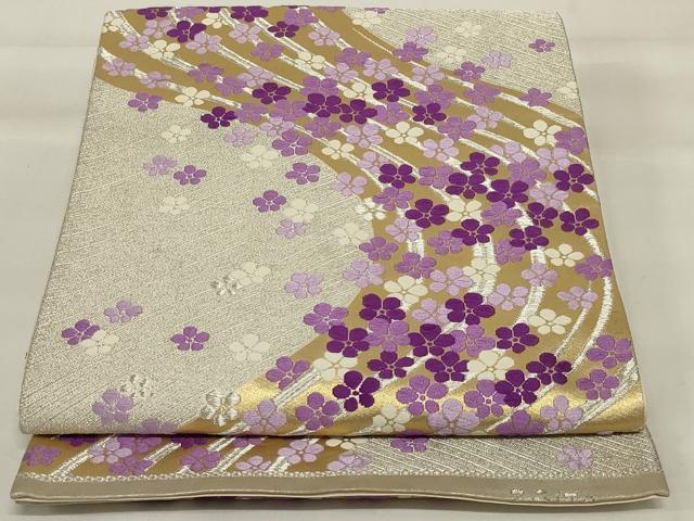 平和屋着物◎六通柄袋帯 唐織 こうげん 流水花文 金銀糸 正絹 逸品 AABI6825ou