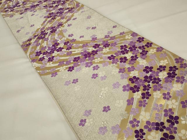 平和屋着物◎六通柄袋帯 唐織 こうげん 流水花文 金銀糸 正絹 逸品 AABI6825ou