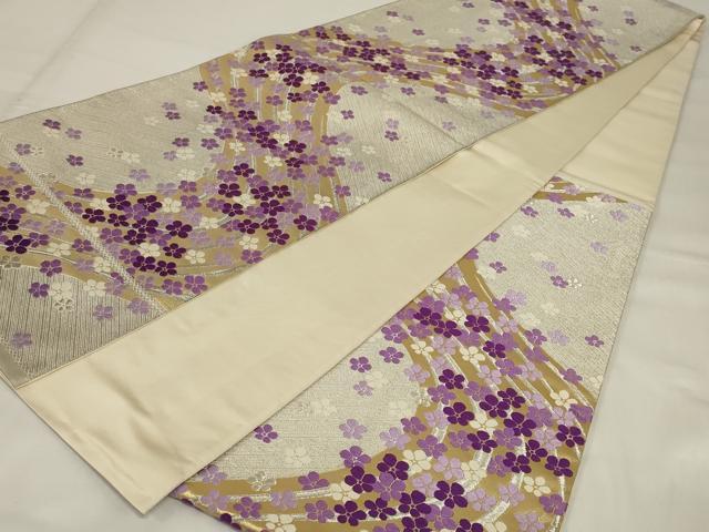 平和屋着物◎六通柄袋帯 唐織 こうげん 流水花文 金銀糸 正絹 逸品 AABI6825ou