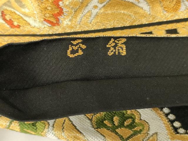 平和屋着物◎六通柄袋帯 唐織 更紗花文 黒地 金糸 正絹 逸品 AABI6827ou