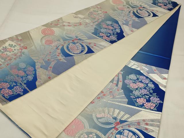 平和屋着物◎六通柄袋帯 唐織 花蝶文 銀糸 正絹 逸品 AABI6828ou