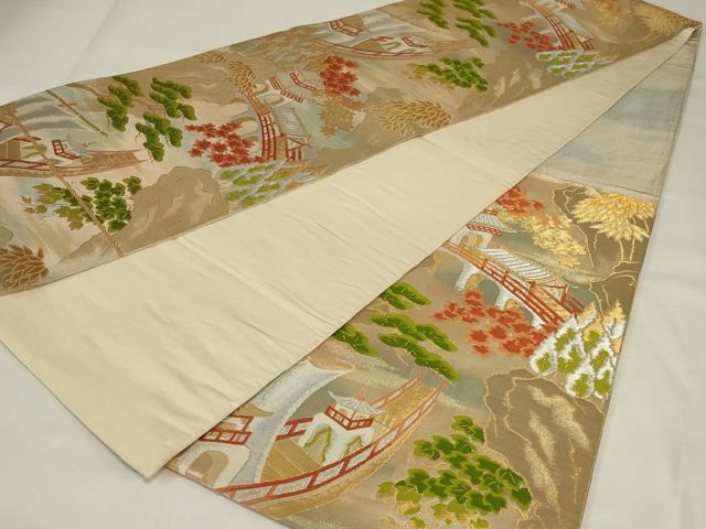 平和屋着物◎六通柄袋帯　唐織　風景松文　金銀糸　正絹　逸品　AABI6830ou