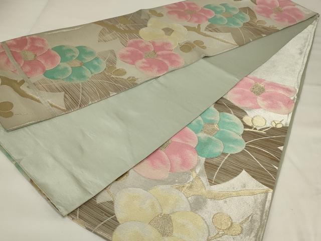 平和屋着物◎六通柄袋帯 椿 金銀糸 正絹 逸品 AABI6832ou