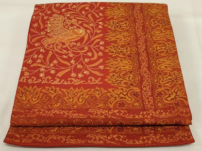 平和屋着物◎六通柄袋帯　孔雀花文　正絹　逸品　AABI6833ou
