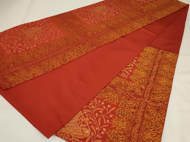 平和屋着物◎六通柄袋帯　孔雀花文　正絹　逸品　AABI6833ou