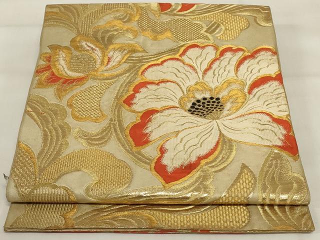 平和屋着物◎六通柄袋帯 唐織 更紗花文 金糸 正絹 逸品 AABI6835ou