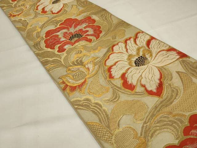 平和屋着物◎六通柄袋帯 唐織 更紗花文 金糸 正絹 逸品 AABI6835ou
