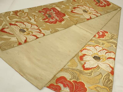 平和屋着物◎六通柄袋帯 唐織 更紗花文 金糸 正絹 逸品 AABI6835ou