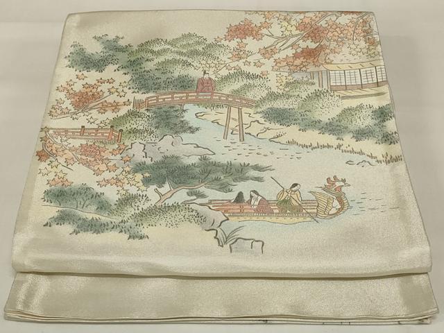 平和屋着物◎太鼓柄袋帯 人物風景文 金糸 正絹 逸品 AABI6836ou
