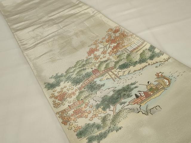 平和屋着物◎太鼓柄袋帯 人物風景文 金糸 正絹 逸品 AABI6836ou