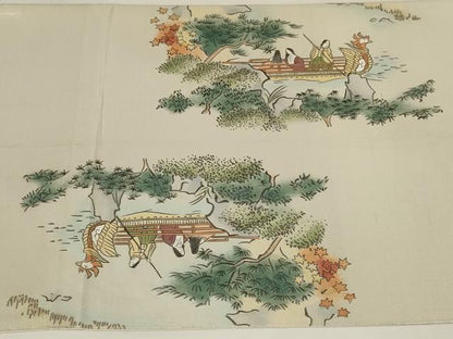 平和屋着物◎太鼓柄袋帯 人物風景文 金糸 正絹 逸品 AABI6836ou
